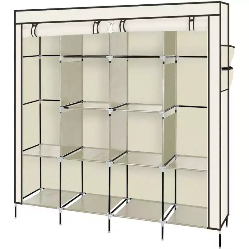 Non-Woven Fabric Wardrobe, 4-Row Tall Storage Cabinet with 4 Side Pockets, 169.5x44x168.5/181.5cm, Beige, for Home Dormitory