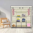 Armario de tela no tejida, gabinete de almacenamiento alto de 4 filas con 4 bolsillos laterales, 169.5x44x168.5/181.5cm, beige, para dormitorio o casa