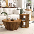 MAYEERTY 31.5 Octagonal Natural Rubber Wood Set of Two Coffee Table for Living Room Bedroom Beige