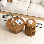 MAYEERTY 31.5 Juego de dos mesas de centro octogonales de madera de caucho natural para sala de estar y dormitorio, beige