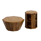 MAYEERTY 31.5 Juego de dos mesas de centro octogonales de madera de caucho natural para sala de estar y dormitorio, beige
