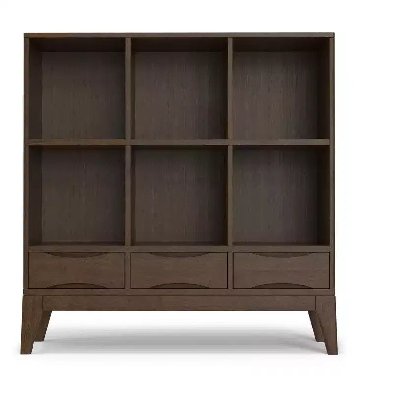 Pearson MADERA DURA SÓLIDA 43 pulgadas x 42 pulgadas Mueble bajo de almacenamiento de 6 cubos moderno de mediados de siglo con cajones en nogal marrón