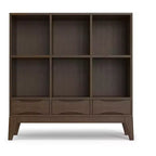 Pearson MADERA DURA SÓLIDA 43 pulgadas x 42 pulgadas Mueble bajo de almacenamiento de 6 cubos moderno de mediados de siglo con cajones en nogal marrón