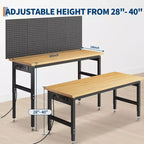 Banco de trabajo de altura ajustable de 60 pulgadas, capacidad máxima de 2200 libras, mesa de trabajo de madera, estación de trabajo de alta resistencia para garaje, taller, hogar, oficina