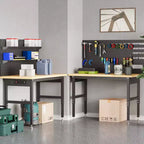 Banco de trabajo de altura ajustable de 60 pulgadas, capacidad máxima de 2200 libras, mesa de trabajo de madera, estación de trabajo de alta resistencia para garaje, taller, hogar, oficina
