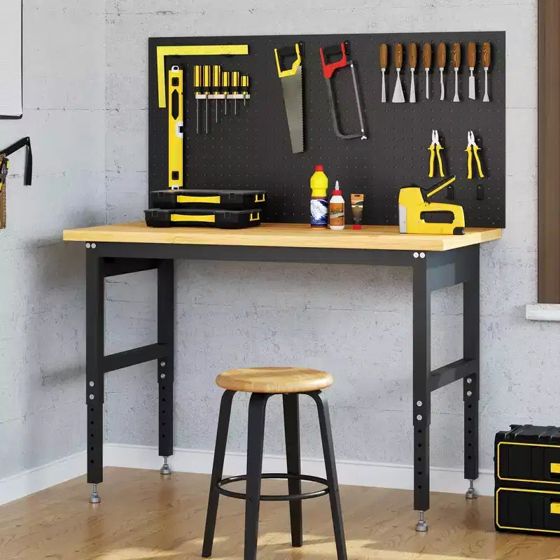 Banco de trabajo de altura ajustable de 60 pulgadas, capacidad máxima de 2200 libras, mesa de trabajo de madera, estación de trabajo de alta resistencia para garaje, taller, hogar, oficina