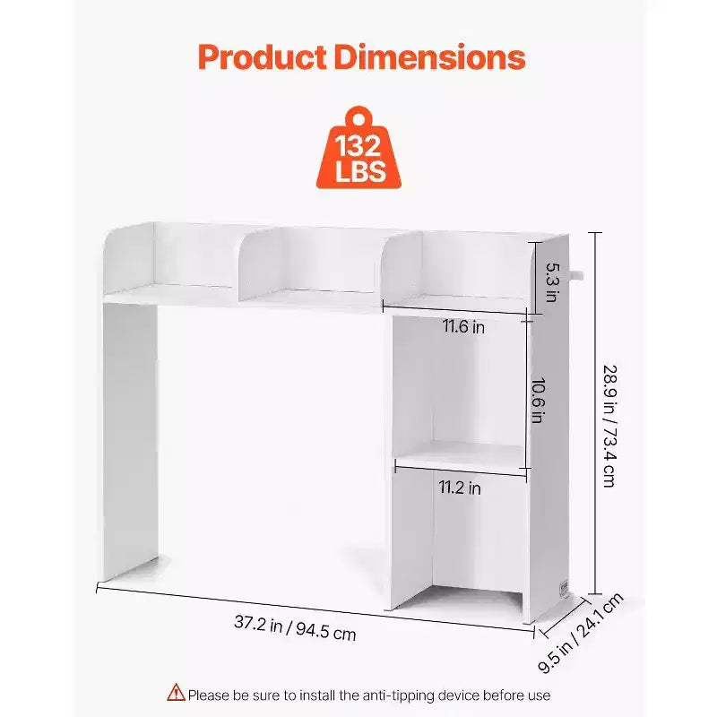VIYET 29 Estantería de escritorio de 2 niveles - Madera blanca, almohadillas antideslizantes para las patas