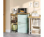 Soporte de refrigerador con estante de almacenamiento, estante superior ajustable para microondas y barra de café, soporte de TV para dormitorio, apartamento, cocina, oficina en marrón rústico