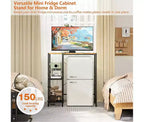 Soporte de refrigerador con estante de almacenamiento, estante superior ajustable para microondas y barra de café, soporte de TV para dormitorio, apartamento, cocina, oficina en marrón rústico