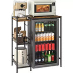 Soporte de refrigerador con estante de almacenamiento, estante superior ajustable para microondas y barra de café, soporte de TV para dormitorio, apartamento, cocina, oficina en marrón rústico