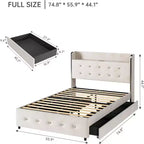Estructura de cama matrimonial con cabecero de almacenamiento, tapizado de terciopelo, estructura de cama de plataforma con 4 cajones y soporte de listones de madera, diseño sin ruidos
