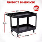 Carro utilitario de alta resistencia de 2 estantes con capacidad de 550 libras, ruedas giratorias de 360° con frenos para almacén, garaje, cocina, 45.7x25.6 pulgadas