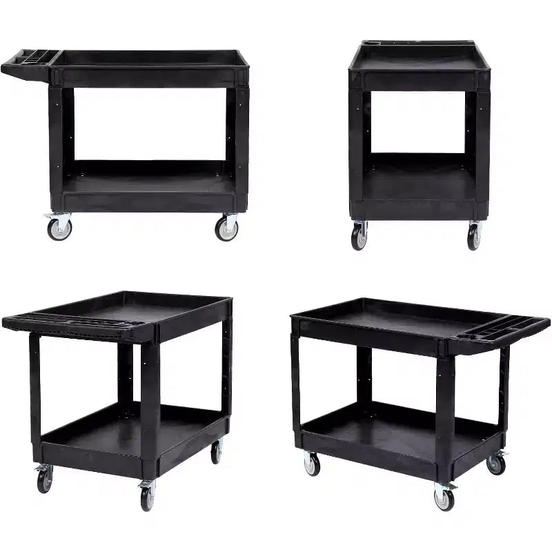 Carro utilitario de alta resistencia de 2 estantes con capacidad de 550 libras, ruedas giratorias de 360° con frenos para almacén, garaje, cocina, 45.7x25.6 pulgadas