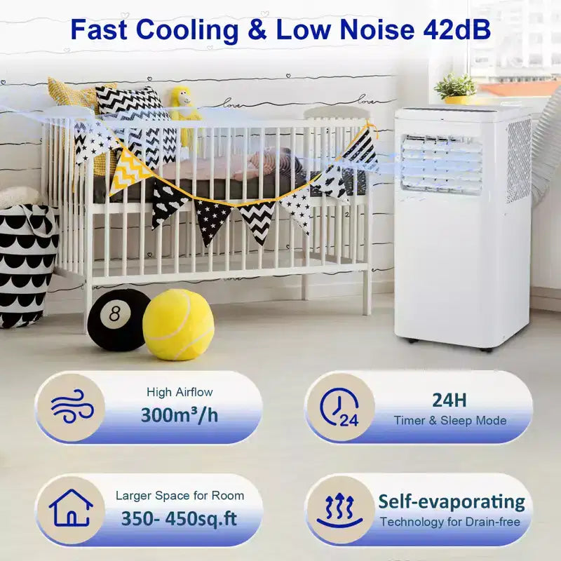 Acekool 10,000 BTU Portable Air Conditioner, 3-in-1 Cooling Fan Dehumidifier, Quiet AC with Remote, Timer, Window Kit for Rooms up to 450 Sq Ft