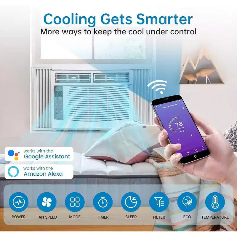 Acekool 6,000 BTU Window Air Conditioner, Smart Wi-Fi AC with Remote, Quiet Cooling for Rooms up to 250 Sq Ft