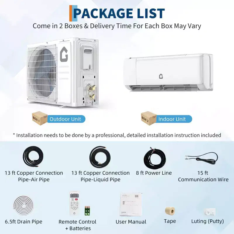 Acekool 11,500 BTU Mini Split Air Conditioner and Heat Pump, 18.5 SEER Inverter Ductless AC with WiFi, Cools Rooms up to 750 Sq Ft