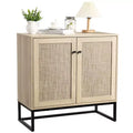 COZONY Farmhouse 2-Door Rattan Storage Cabinet, Sideboard Buffet Accent Cabinet, Farmhouse Console Table w/ Storage, Multifunctional Kitchen Cupboard