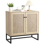 COZONY Farmhouse 2-Door Rattan Storage Cabinet, Sideboard Buffet Accent Cabinet, Farmhouse Console Table w/ Storage, Multifunctional Kitchen Cupboard