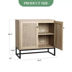 COZONY Aparador rústico de 2 puertas con ratán, mueble auxiliar, mesa consola rústica con almacenamiento, alacena de cocina multifuncional