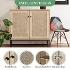 COZONY Aparador rústico de 2 puertas con ratán, mueble auxiliar, mesa consola rústica con almacenamiento, alacena de cocina multifuncional