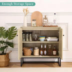 COZONY Aparador rústico de 2 puertas con ratán, mueble auxiliar, mesa consola rústica con almacenamiento, alacena de cocina multifuncional