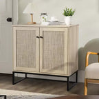 COZONY Aparador rústico de 2 puertas con ratán, mueble auxiliar, mesa consola rústica con almacenamiento, alacena de cocina multifuncional