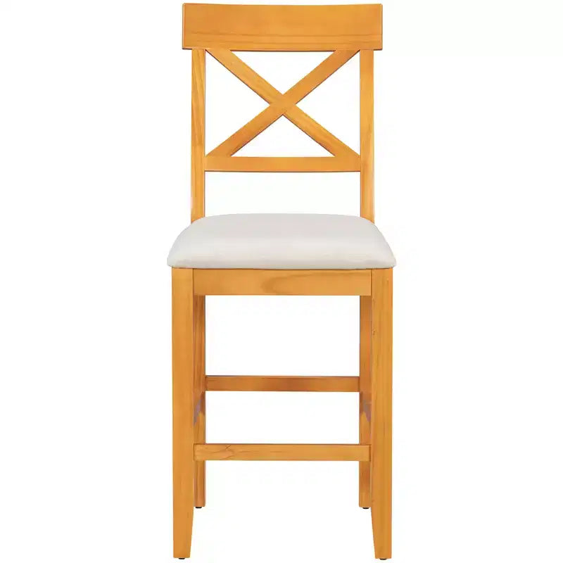 Juego de comedor de altura de mostrador de 5 piezas estilo rústico para 4 personas, juego de mesa de bar de madera con estantes de almacenamiento y 4 sillas tapizadas