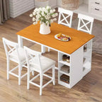 Juego de comedor de altura de mostrador de 5 piezas estilo rústico para 4 personas, juego de mesa de bar de madera con estantes de almacenamiento y 4 sillas tapizadas
