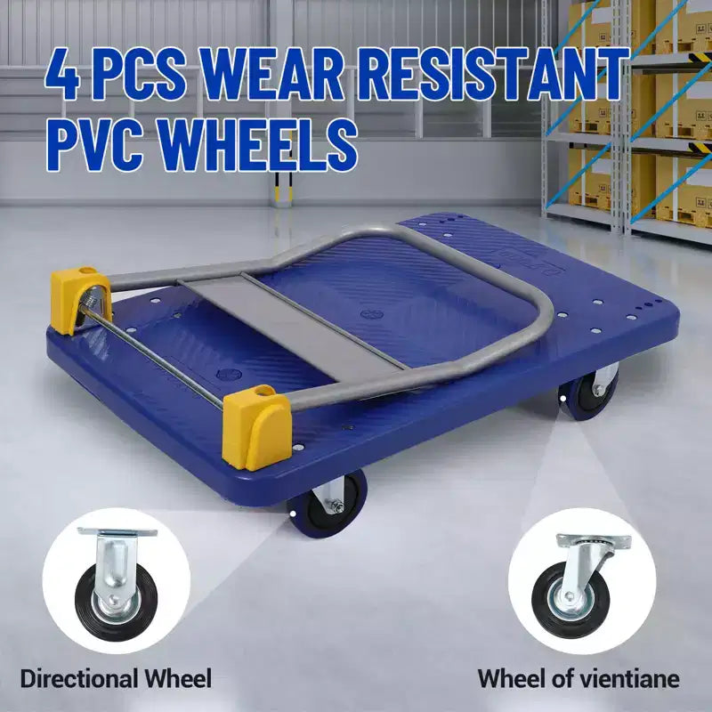 Carro de plataforma plegable de alta resistencia, carro de acero plano de 48 x 24 con ruedas de goma, capacidad de 2000 lb para almacén, oficina y taller
