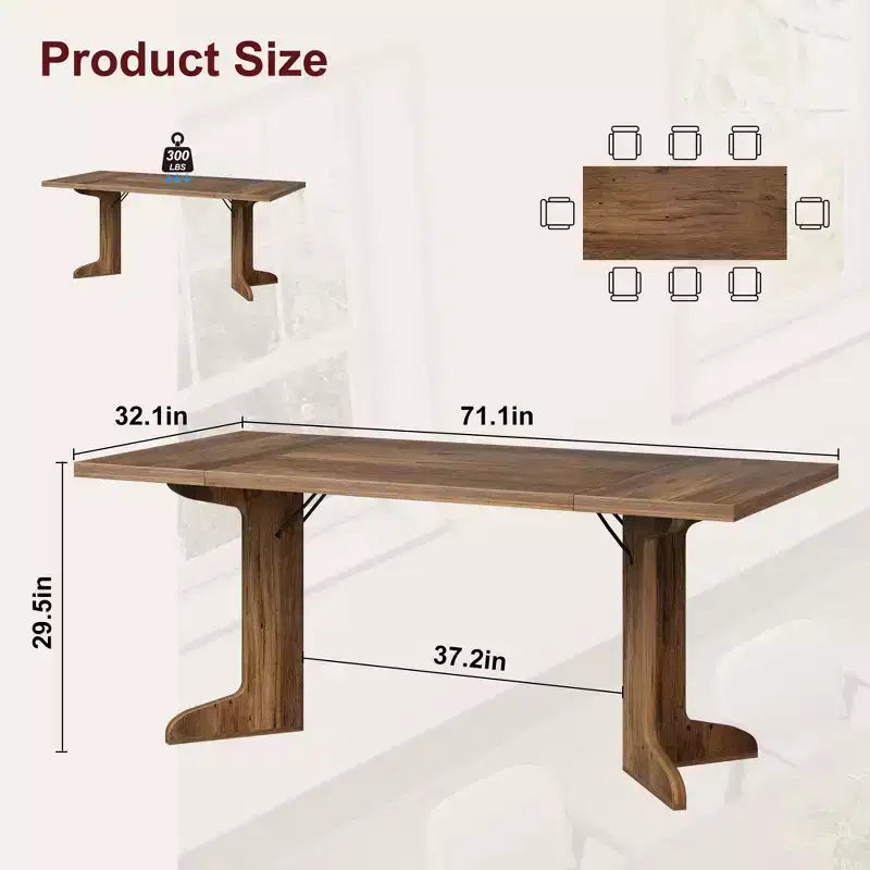 Mesa de comedor de 71 pulgadas para 6-8 personas, mesa de cocina estilo rústico con tablero grande, mesa de cena rectangular para comedor, sala de estar