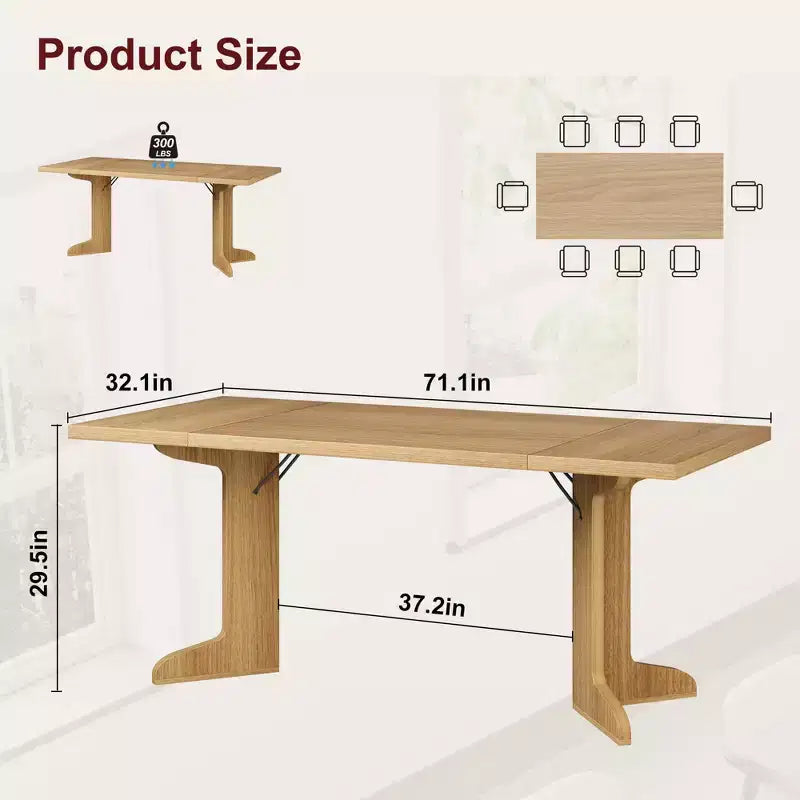 Mesa de comedor de 71 pulgadas para 6-8 personas, mesa de cocina estilo rústico con tablero grande, mesa de cena rectangular para comedor, sala de estar