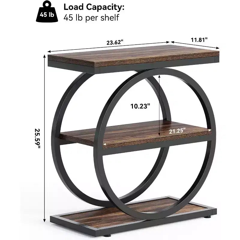 Mesa auxiliar Lantine, mesa auxiliar de 3 niveles, mesa auxiliar estrecha para sofá en sala de estar, mesita de noche alta para dormitorio, marrón rústico y negro