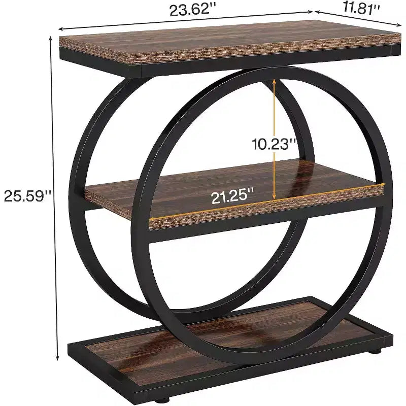 Mesa auxiliar estrecha Lantine con 3 estantes de almacenamiento, mesa auxiliar de sofá pequeña industrial con estructura de metal negro para sala de estar, mesita de noche delgada para dormitorio