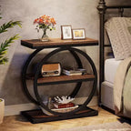 Mesa auxiliar estrecha Lantine con 3 estantes de almacenamiento, mesa auxiliar de sofá pequeña industrial con estructura de metal negro para sala de estar, mesita de noche delgada para dormitorio