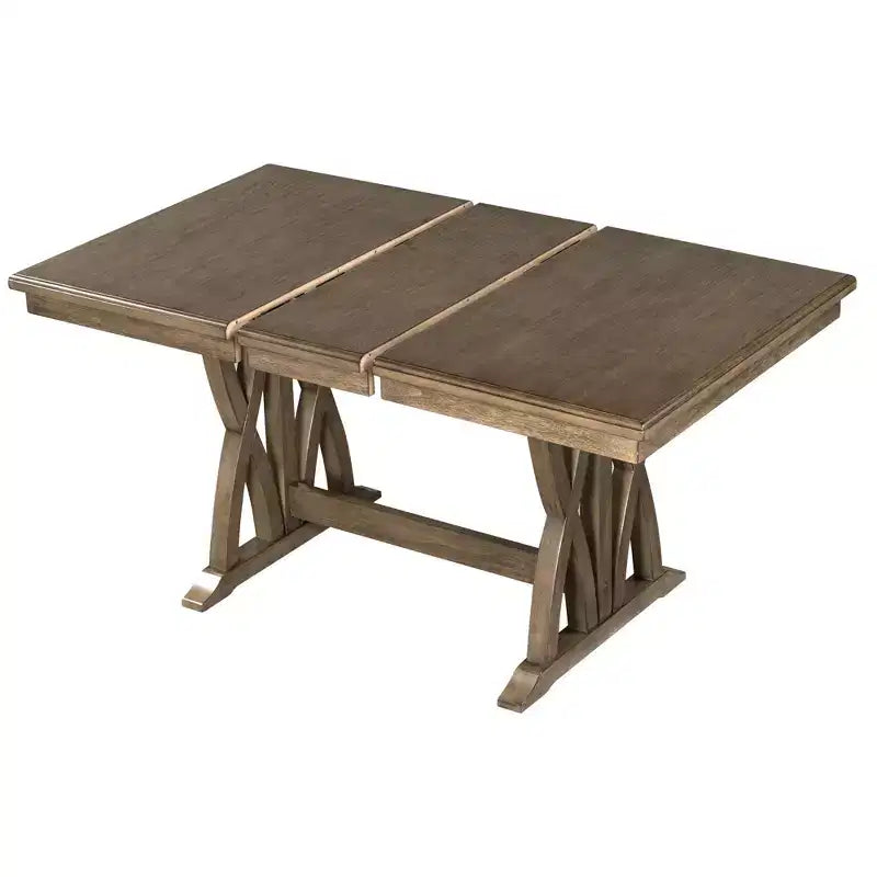 Juego de comedor extensible de 7 piezas para 6 personas, juego de mesa de cocina de granja con 6 sillas tapizadas para comedor, gris