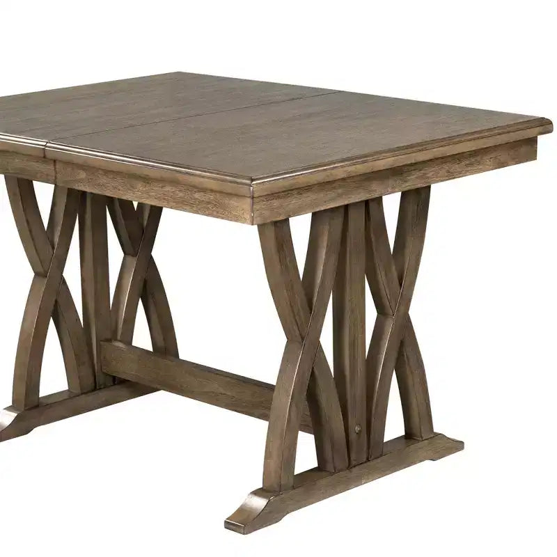 Juego de comedor extensible de 7 piezas para 6 personas, juego de mesa de cocina de granja con 6 sillas tapizadas para comedor, gris
