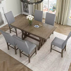 Juego de comedor extensible de 7 piezas para 6 personas, juego de mesa de cocina de granja con 6 sillas tapizadas para comedor, gris