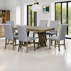 Juego de comedor extensible de 7 piezas para 6 personas, juego de mesa de cocina de granja con 6 sillas tapizadas para comedor, gris