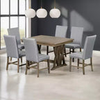 Juego de comedor extensible de 7 piezas para 6 personas, juego de mesa de cocina de granja con 6 sillas tapizadas para comedor, gris