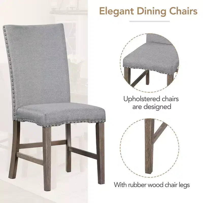 Juego de comedor extensible de 7 piezas para 6 personas, juego de mesa de cocina de granja con 6 sillas tapizadas para comedor, gris