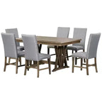 Juego de comedor extensible de 7 piezas para 6 personas, juego de mesa de cocina de granja con 6 sillas tapizadas para comedor, gris