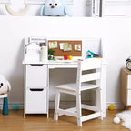 Juego de escritorio y silla para niños Mesa de estudio de madera con estante superior y tablón de anuncios para casa/escuela