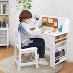 Juego de escritorio y silla para niños Mesa de estudio de madera con estante superior y tablón de anuncios para casa/escuela