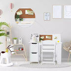 Juego de escritorio y silla para niños Mesa de estudio de madera con estante superior y tablón de anuncios para casa/escuela