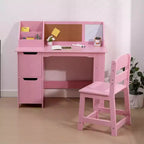 Juego de escritorio y silla para niños Mesa de estudio de madera con estante superior y tablón de anuncios para casa/escuela