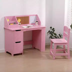 Juego de escritorio y silla para niños Mesa de estudio de madera con estante superior y tablón de anuncios para casa/escuela