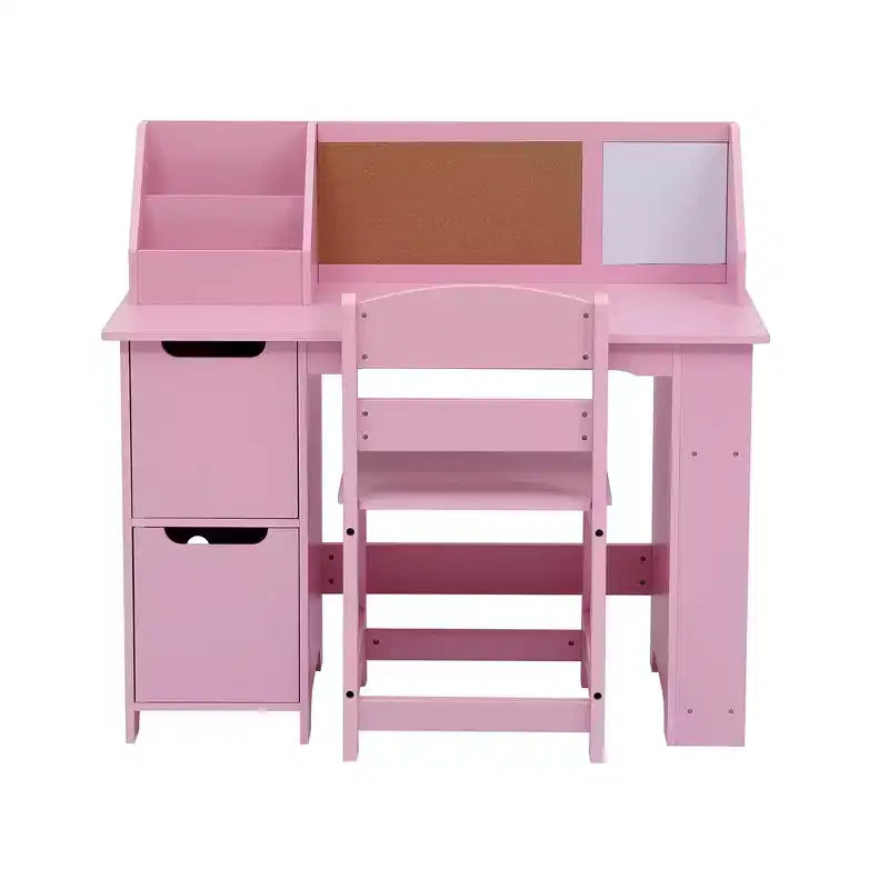 Juego de escritorio y silla para niños Mesa de estudio de madera con estante superior y tablón de anuncios para casa/escuela