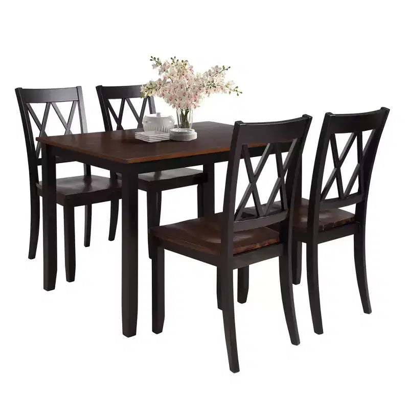 Juego de comedor de 5 piezas para 4 personas, juego de mesa de cocina rectangular de madera con 4 sillas, juego de comedor estilo rústico para cocina