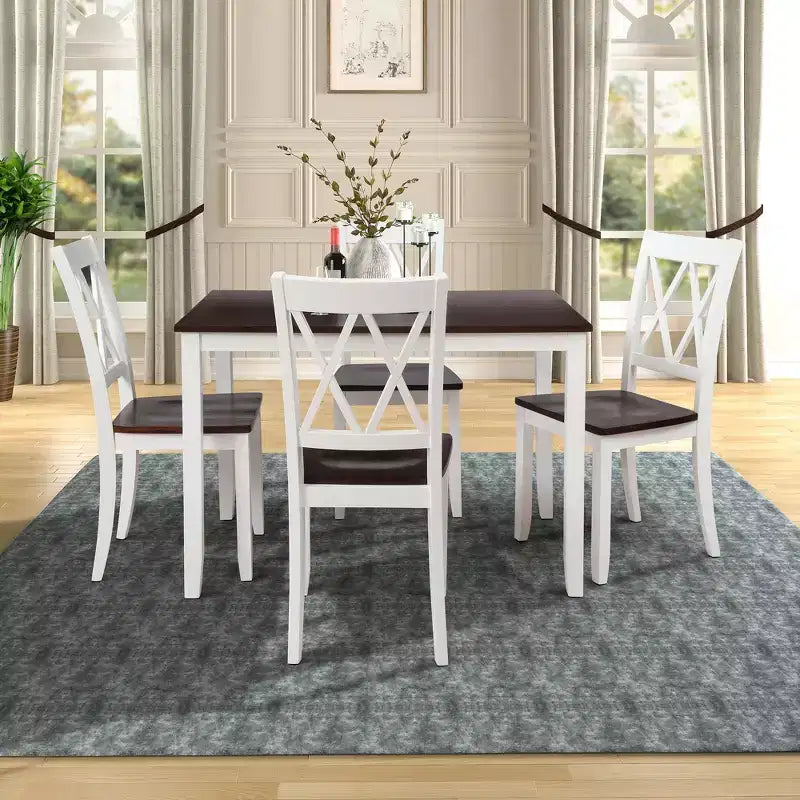 Juego de comedor de 5 piezas para 4 personas, juego de mesa de cocina rectangular de madera con 4 sillas, juego de comedor estilo rústico para cocina