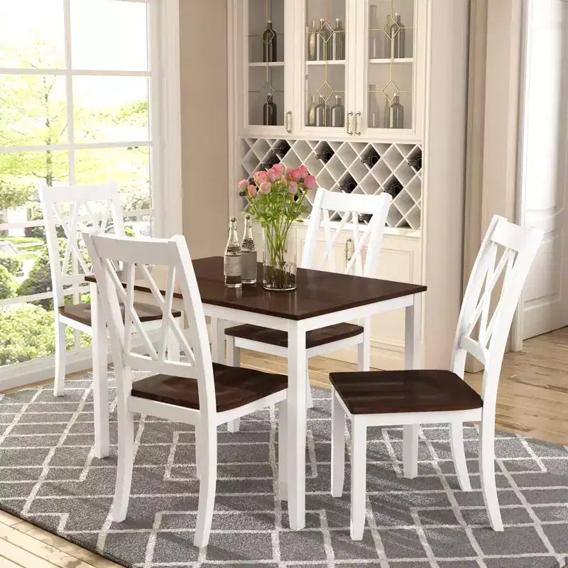 Juego de comedor de 5 piezas para 4 personas, juego de mesa de cocina rectangular de madera con 4 sillas, juego de comedor estilo rústico para cocina